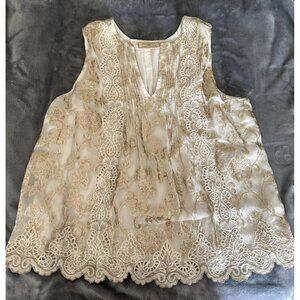 Moulinette Soeurs Anthro Women's 8 Ivory Lace Metallic Gold Coquette Dainty Top